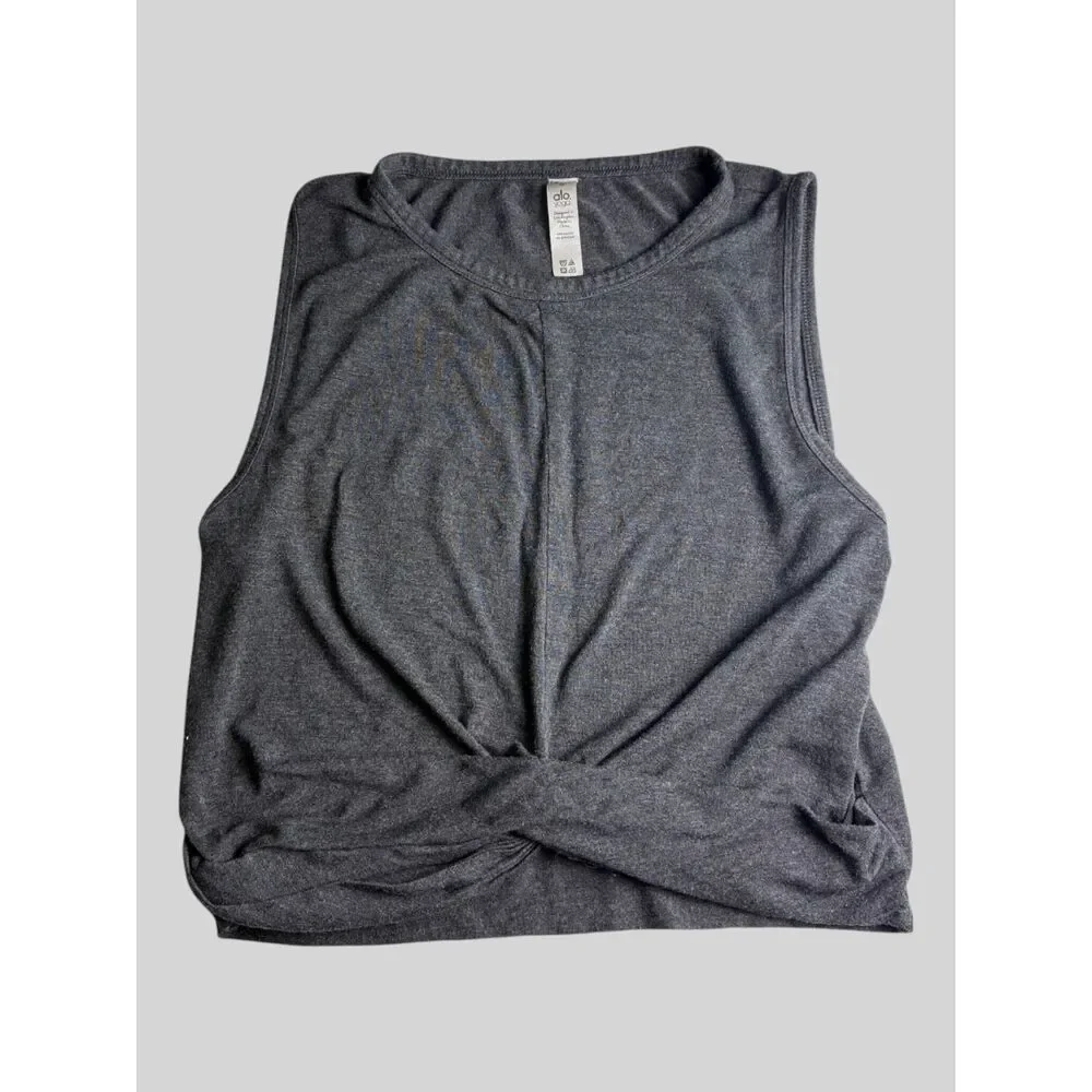 Alo Yoga Women's Twist Front Crop Tank Top Size Small Gray